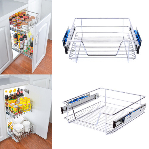 Living And Home (400mm, 2pcs) Kitchen Pull Out Wire Baskets Base Storage Unit