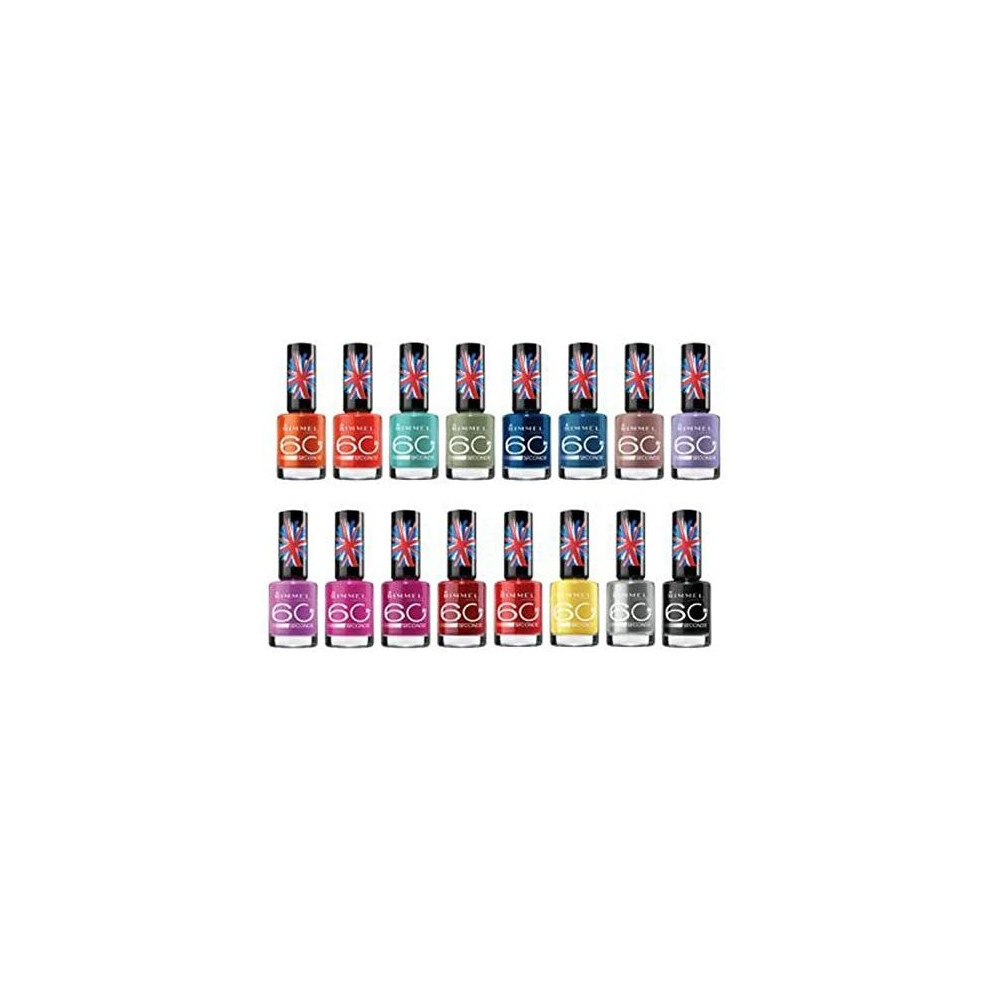 (15 Pack) Rimmel London 60 Seconds Finger Nail Polish Set 15-Piece Assorted Colors Collection by PayLessForRetail