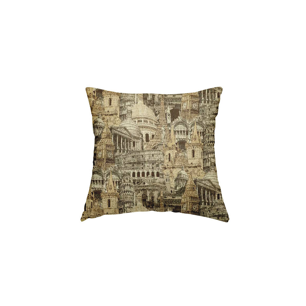 (Small) Chenille Fabric Tourist Landmarks Brown Pattern Cushions Piped Finish Handmade To Order-image-OPC-P7GBJH6-NEW