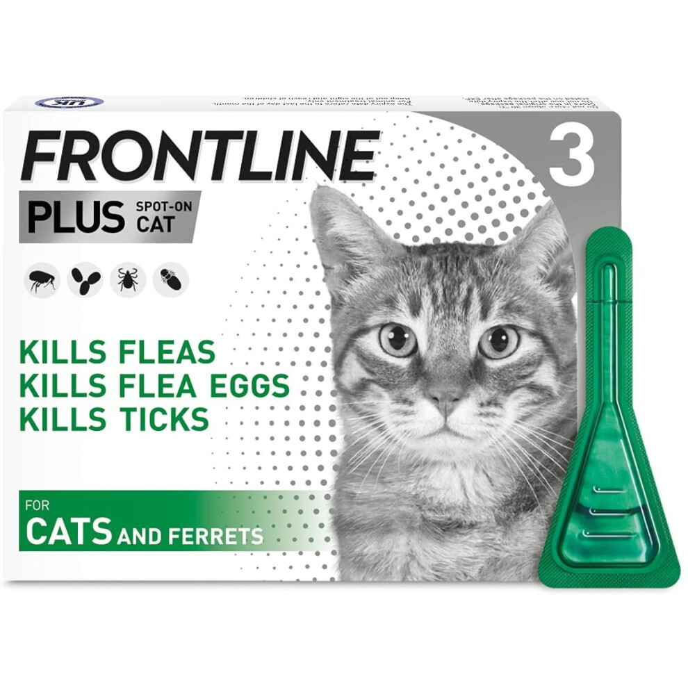 FRONTLINE Plus Flea & Tick Treatment for Cats and Ferrets - 3 Pipettes