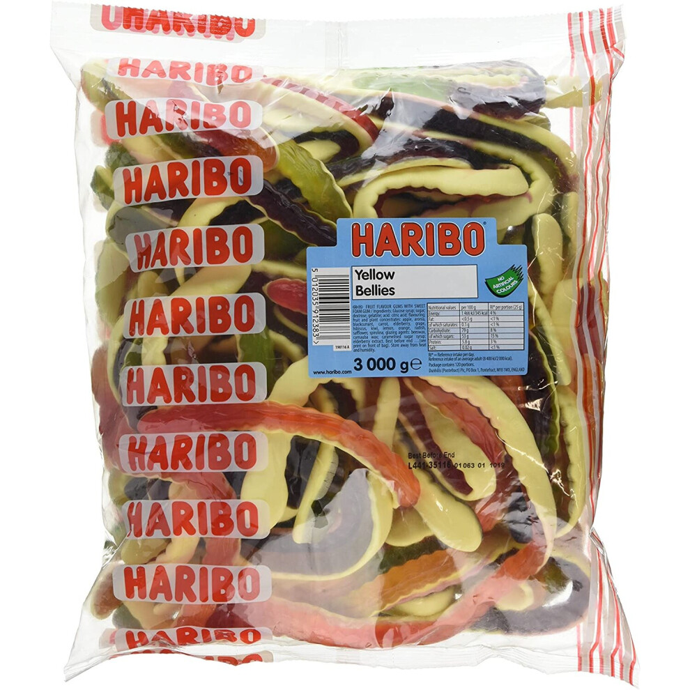 HARIBO Yellow Belly Giant Snakes, Yellow Bellies Bulk Sweets, 3kg