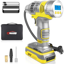 Oasser 20V Cordless Tyre Inflator with Rechargeable Battery, 120 PSI, LCD Digital Gauge, LED Lights, USB-C, Auto Shut-Off, Includes Battery
