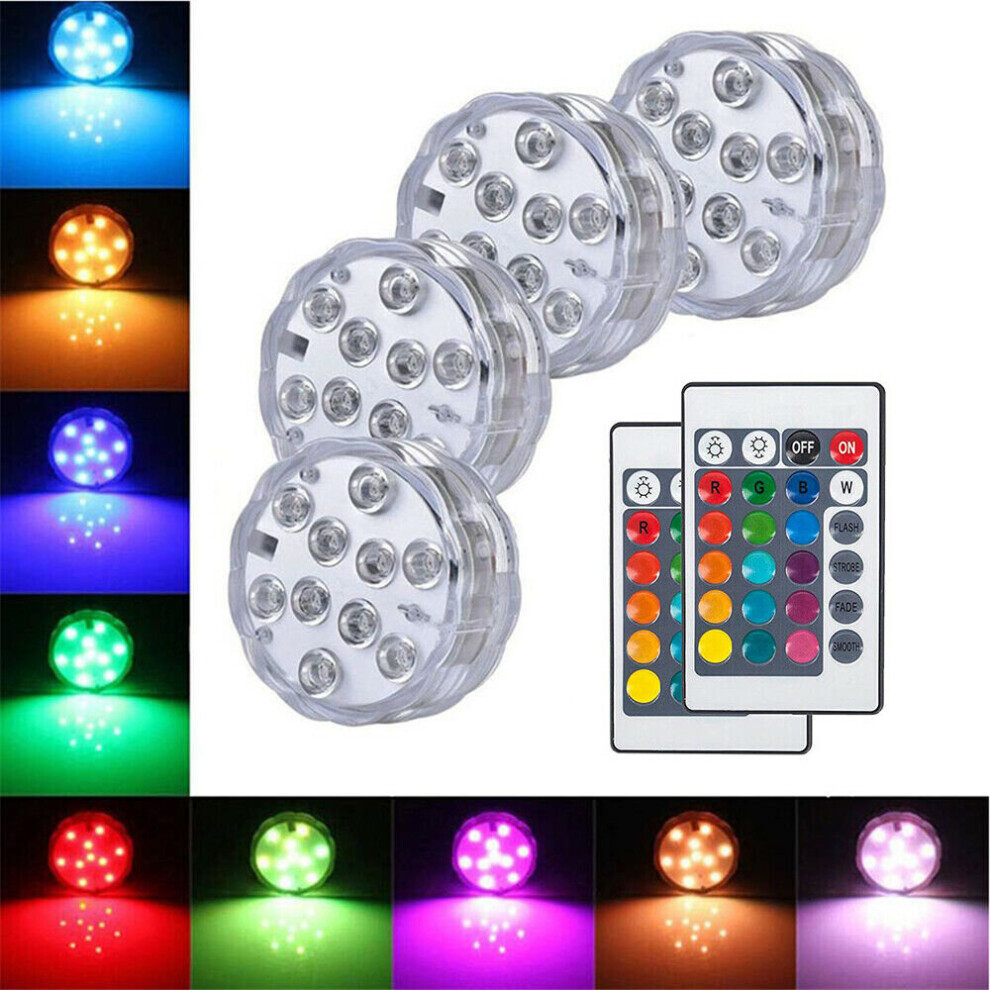 (4x Light + 1x Remote ) LED Swimming Pool Pond Lights Underwater RGB Lamp Remote Control for Vase Decor