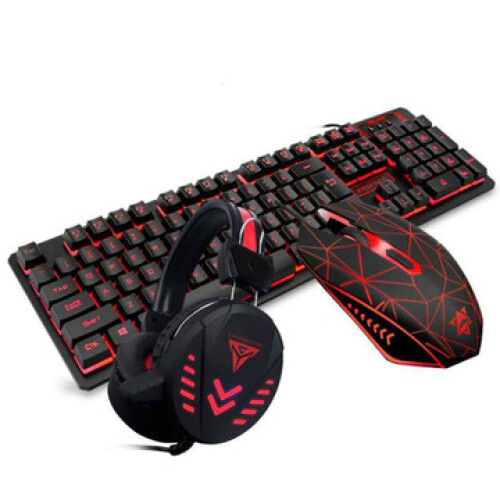 (TRICOLOR BACKLIGHT) Keyboard Mouse Headset Waterproof LED Gaming Set