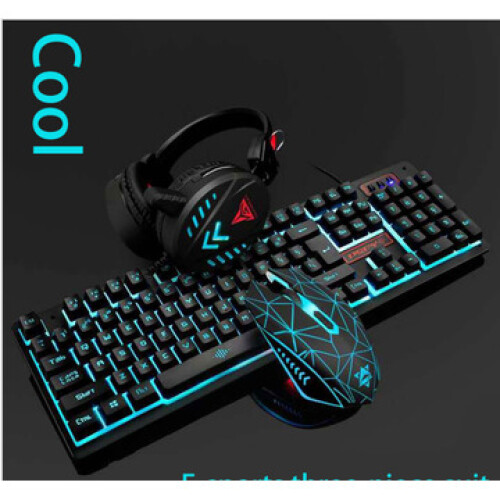 (ICE BLUE) Keyboard Mouse Headset Waterproof LED Gaming Set