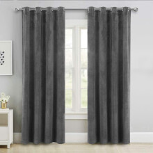 (Grey, 66" x 90" (167cm x 228cm)) Thick Velvet Curtains Pair Thermal Eyelet Ring Top