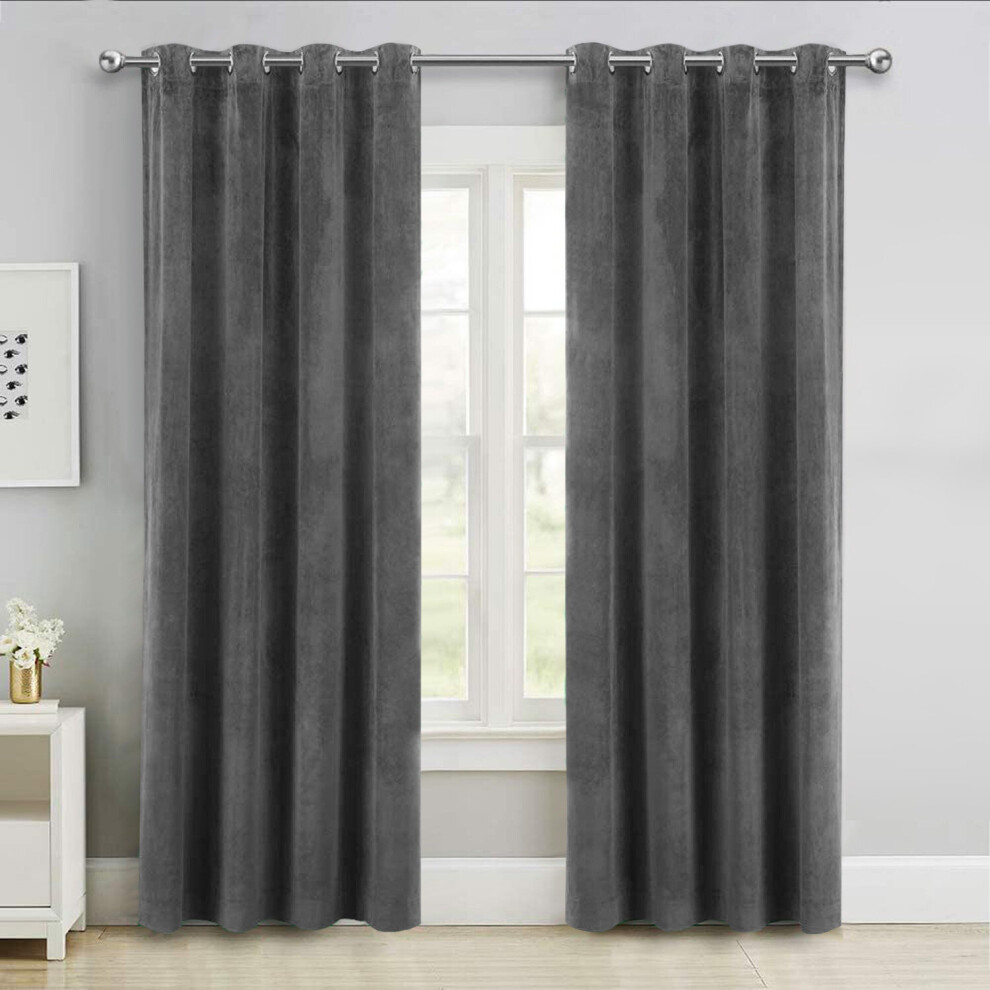 Aspire Homeware (, 66" X 90" (167Cm X 228Cm)) Thick Velvet Curtains Pair Thermal Eyelet Ring Top Grey