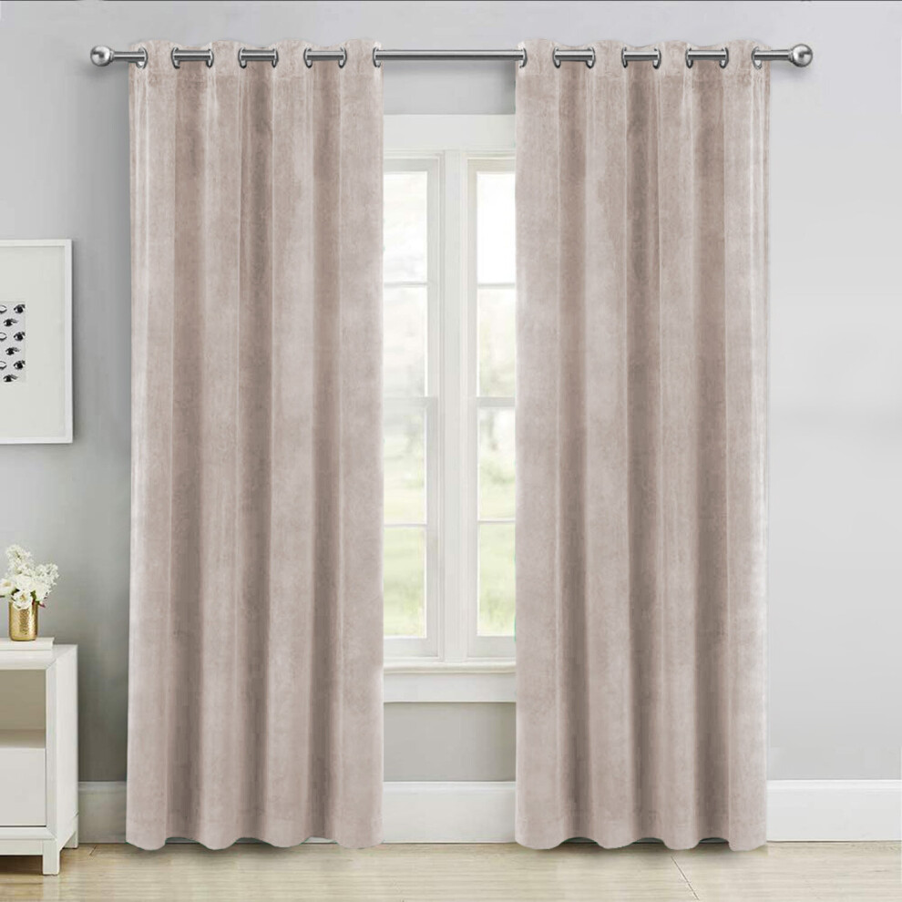 (Beige, 90" x 90" (228cm x 228cm)) Velvet Curtains Eyelet Ring Top Bedroom Window Drapes