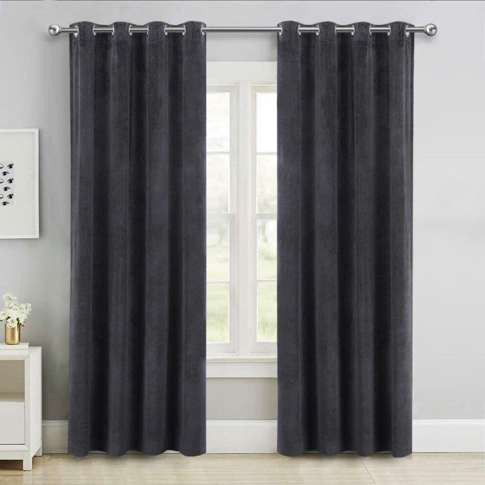 (Charcoal, 90" x 90" (228cm x 228cm)) Thick Velvet Curtains Pair Thermal Eyelet Ring Top