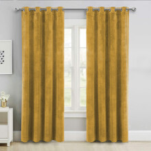 (Ochre, 66" x 72" (167cm x 183cm)) Thick Velvet Curtains Pair Thermal Eyelet Ring Top