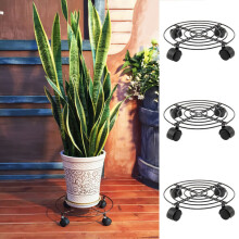 3 x 11" Plant Pot Wheels Mover Trolley Caddy Garden Plate Metal Stand