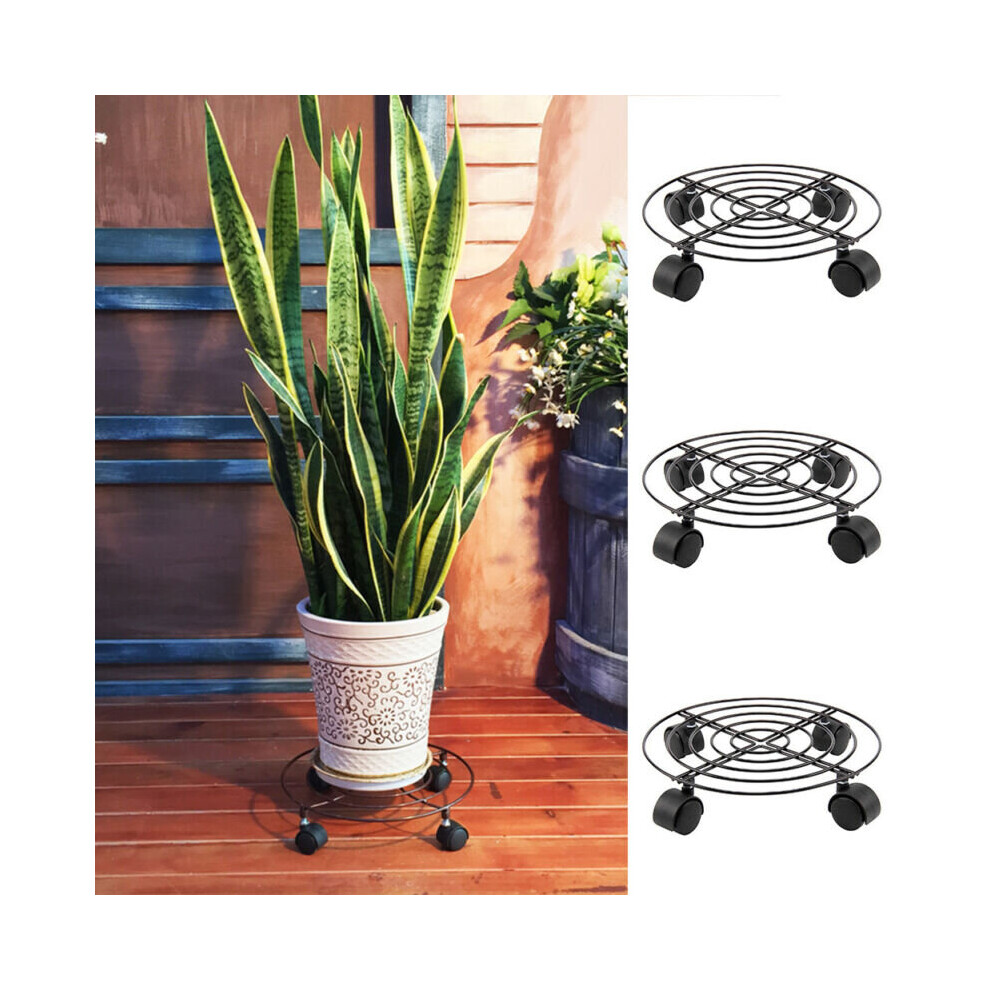3 x 11" Plant Pot Wheels Mover Trolley Caddy Garden Plate Metal Stand