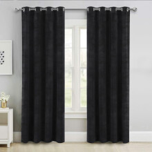 (Black, 66" x 54" (167cm x 137cm)) Thick Velvet Curtains Pair Thermal Eyelet Ring Top