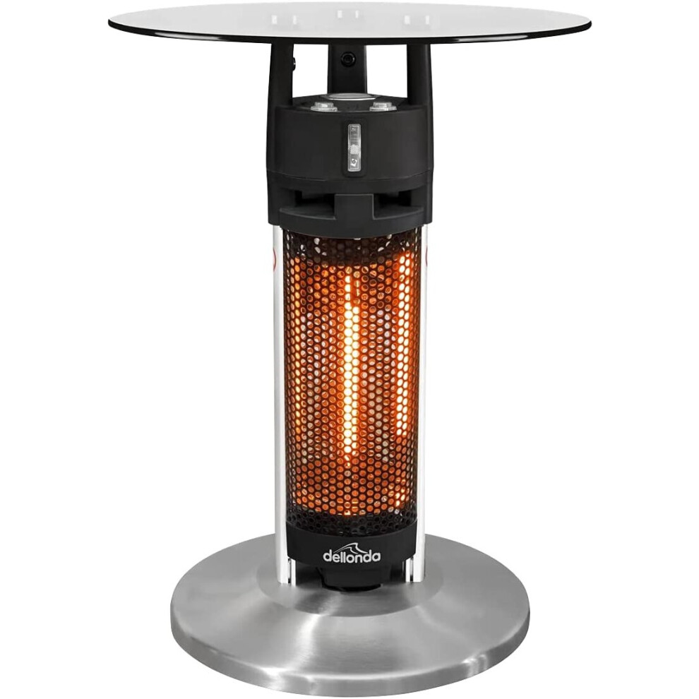 Dellonda Bistro Table Heater with LED & Sensors, Tempered Glass Top, 65cm, Black/Stainless Steel
