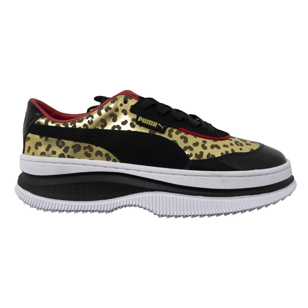 (4 (Adults')) Puma x Deva Charlotte Black Leopard Leather Low Lace Up Womens Trainers 371409 01