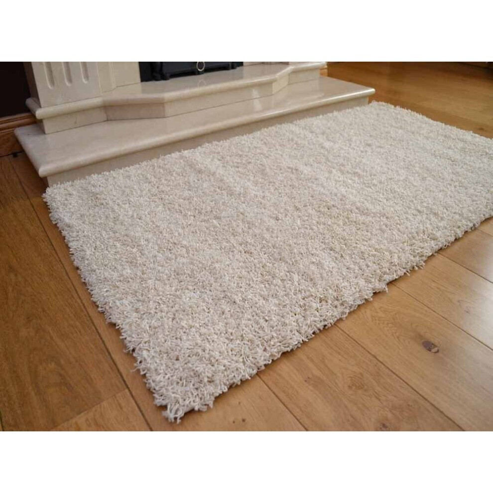 Abaseen Shaggy Cream Thick Luxurious 5cm Dense Pile Rug-120cm x 170cm