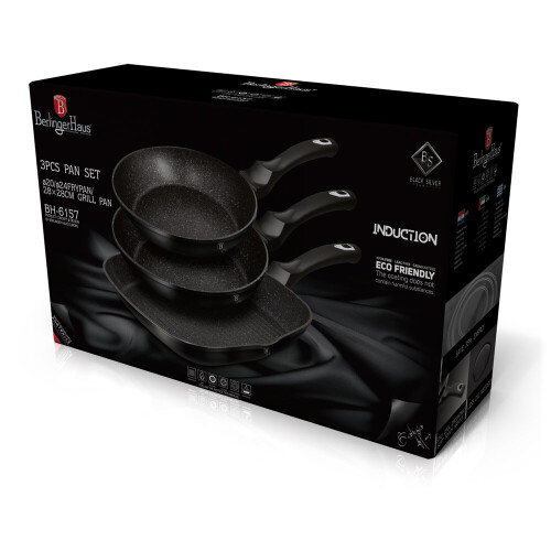 (Black Silver) Berlinger Haus 3pc Aluminium Non Stick Frying Pan 1