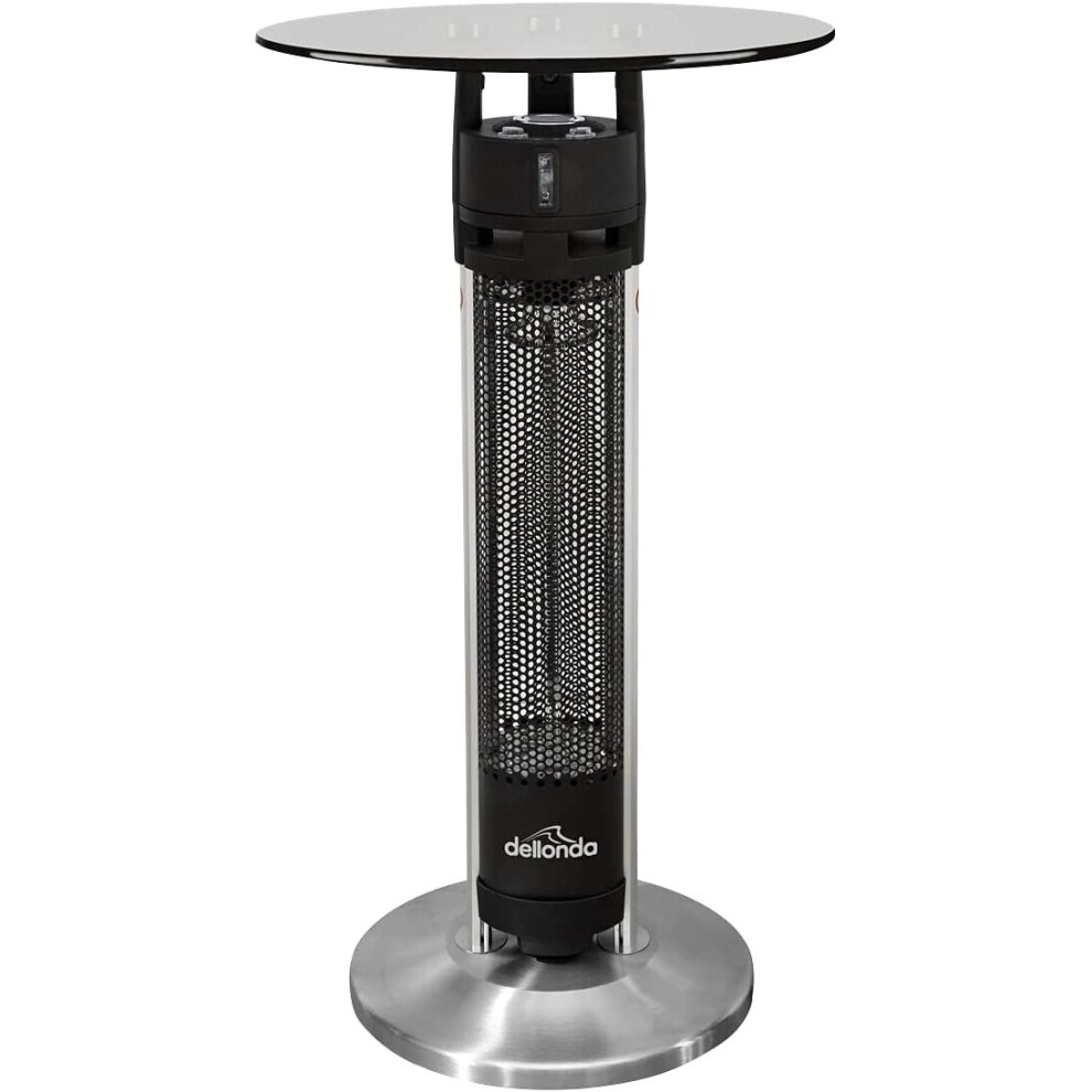 Dellonda Bistro Table Heater with LED & Sensors, Tempered Glass Top, 95cm, Black/Stainless Steel