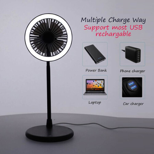 TJC USB Desk Fan with LED light - Black 1