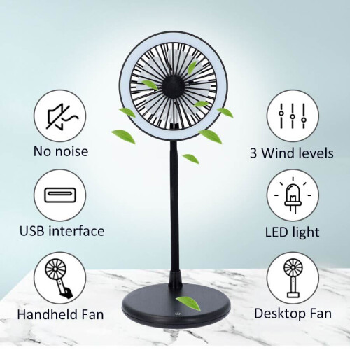 TJC USB Desk Fan with LED light - Black