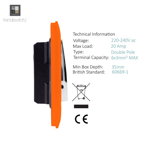 Trendi Switch Trendi 20 A Light Switch & Neon Insert Orange 2