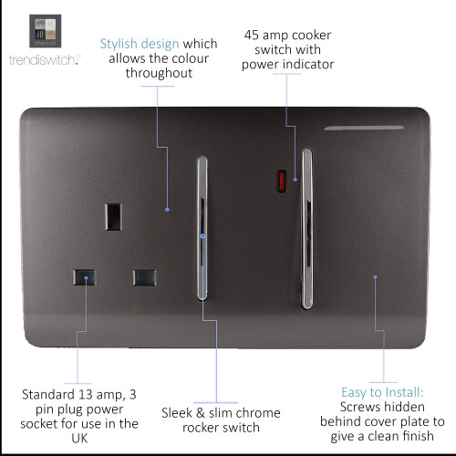 Trendi Switch Trendi 45 A Cooker Switch & Plug Socket Inc Neon Insert Dark Brown 1