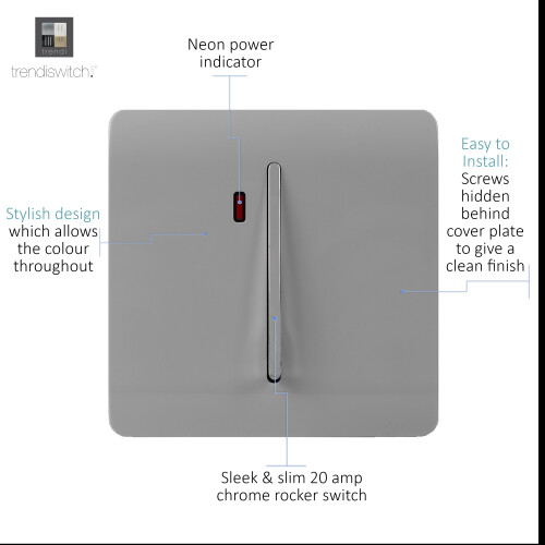 Trendi Switch Trendi 20 A Light Switch & Neon Insert Light Grey 1