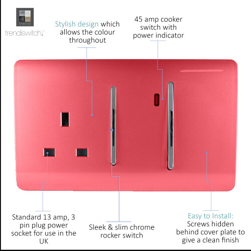 Trendi Switch Trendi 45 A Cooker Switch & Plug Socket Inc Neon Insert Strawberry 1