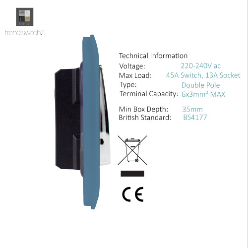 Trendi Switch Trendi 45 A Cooker Switch & Plug Socket Inc Neon Insert Sky 2