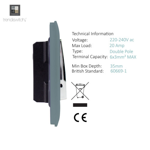 Trendi Switch Trendi 20 A Light Switch & Neon Insert Cool Grey 2