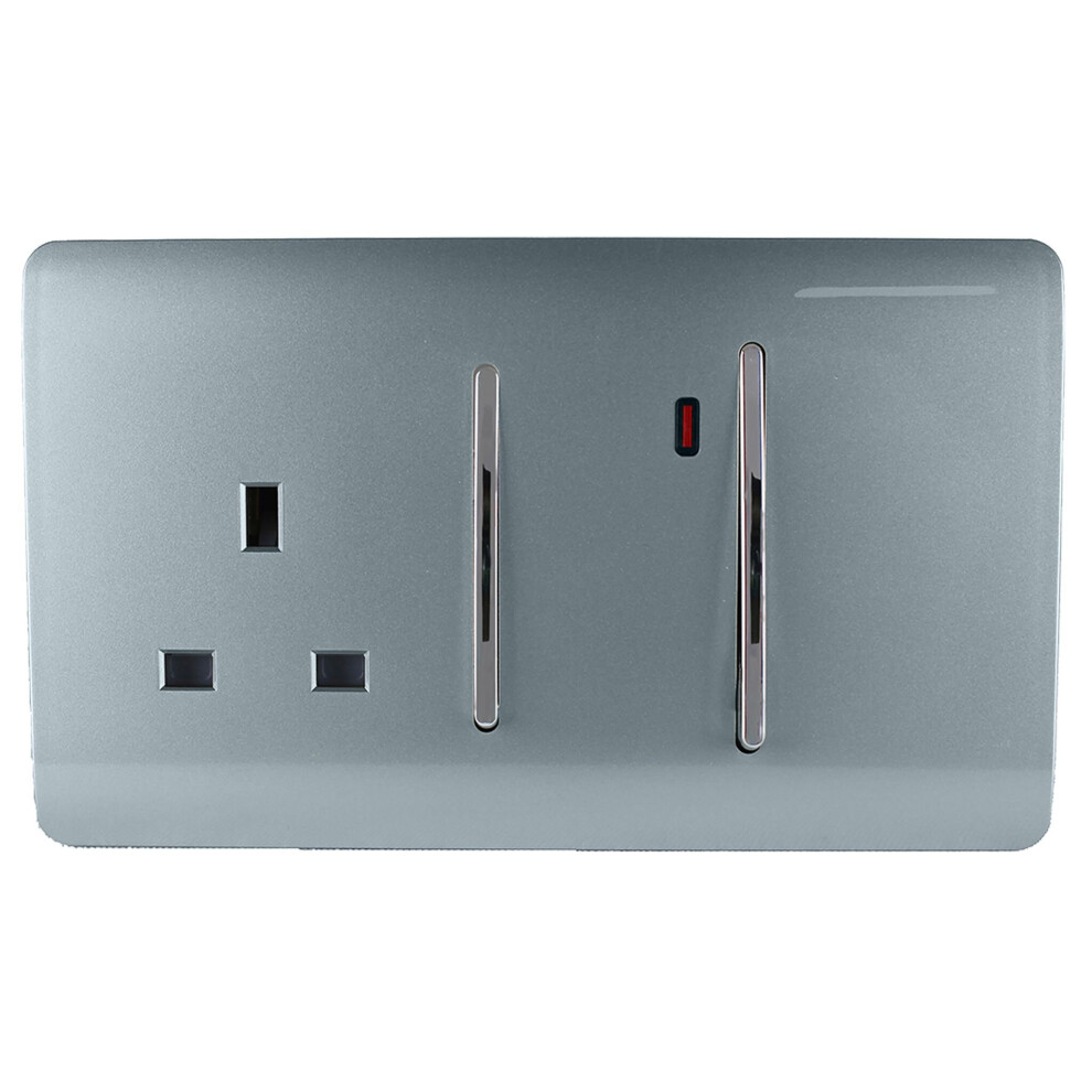 Trendi 45 A Cooker Switch & Plug Socket Inc Neon Insert Cool Grey