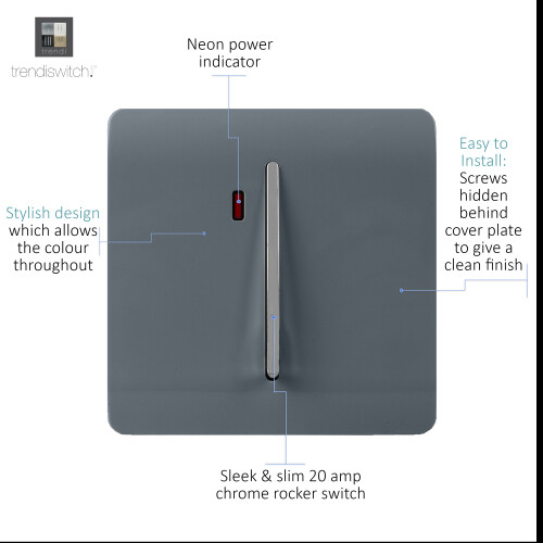 Trendi Switch Trendi 20 A Light Switch & Neon Insert Warm Grey 1
