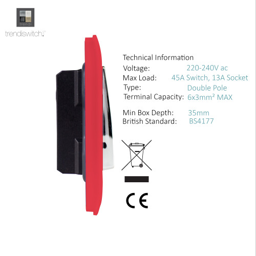 Trendi Switch Trendi 45 A Cooker Switch & Plug Socket Inc Neon Insert Strawberry 2