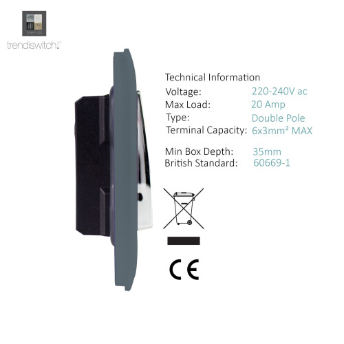 Trendi Switch Trendi 20 A Light Switch & Neon Insert Warm Grey 2