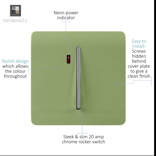 Trendi Switch Trendi 20 A Light Switch & Neon Insert Moss Green 1
