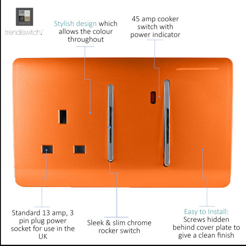 Trendi Switch Trendi 45 A Cooker Switch & Plug Socket Inc Neon Insert Orange 1