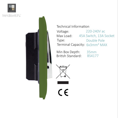 Trendi Switch Trendi 45 A Cooker Switch & Plug Socket Inc Neon Insert Moss Green 2