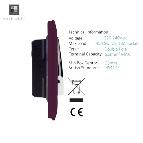 Trendi Switch Trendi 45 A Cooker Switch & Plug Socket Inc Neon Insert Plum 2