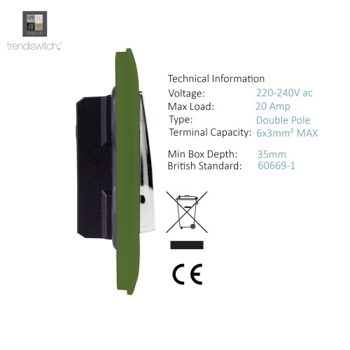 Trendi Switch Trendi 20 A Light Switch & Neon Insert Moss Green 2