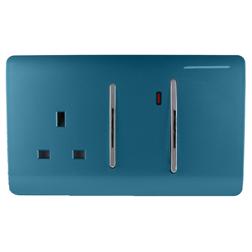 Trendi Switch Trendi 45 A Cooker Switch & Plug Socket Inc Neon Insert Ocean Blue