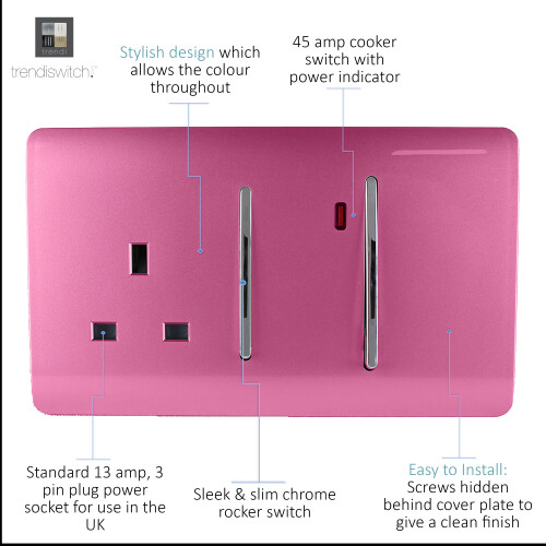Trendi Switch Trendi 45 A Cooker Switch & Plug Socket Inc Neon Insert Pink 1