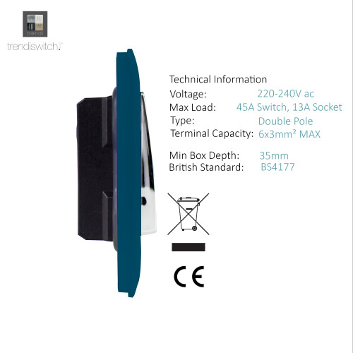 Trendi Switch Trendi 45 A Cooker Switch & Plug Socket Inc Neon Insert Navy 2