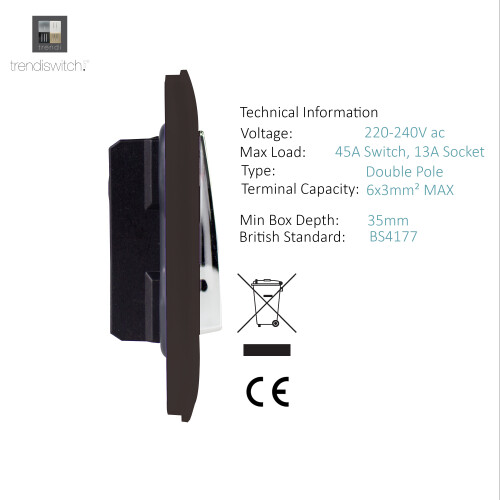 Trendi Switch Trendi 45 A Cooker Switch & Plug Socket Inc Neon Insert Dark Brown 2
