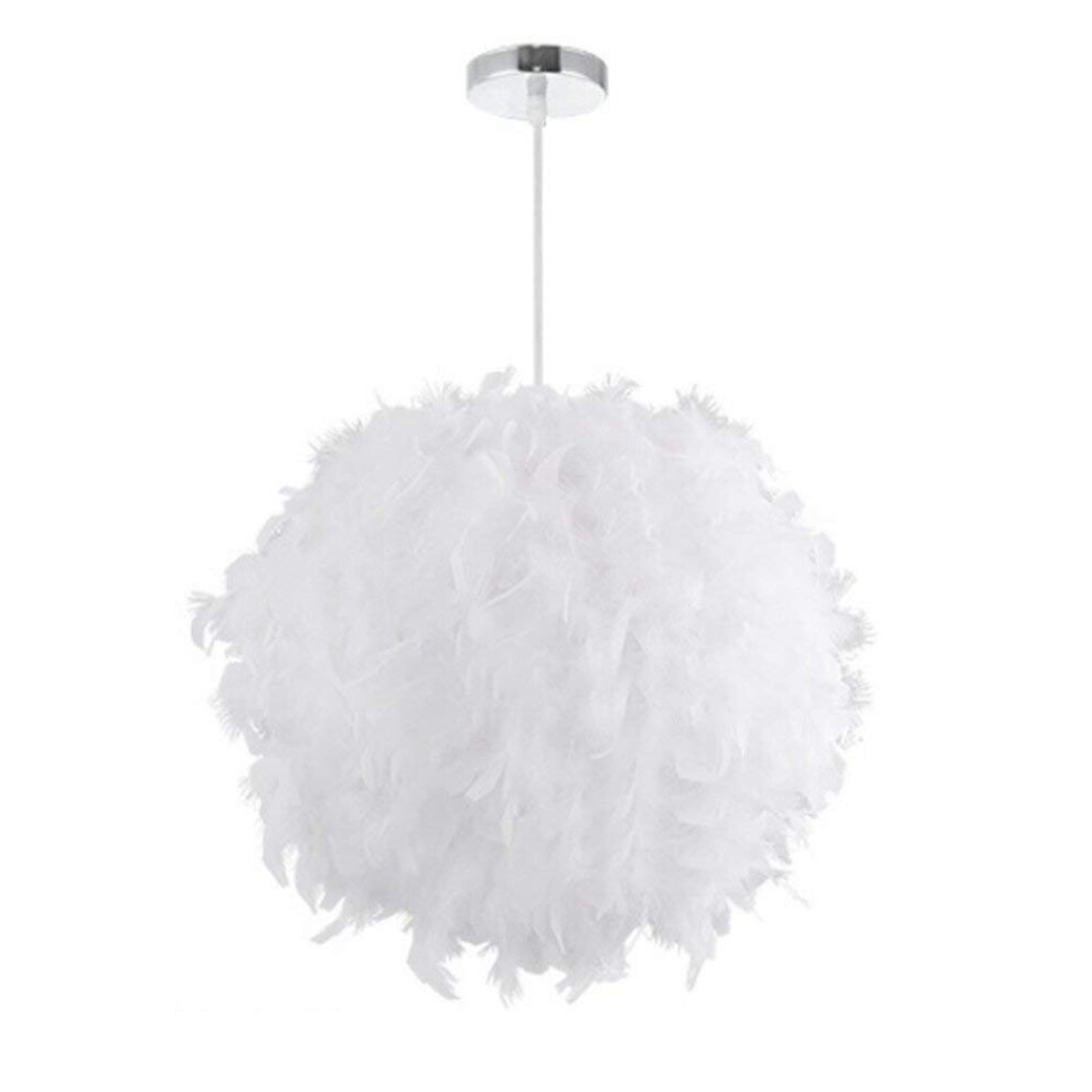 Feather Ceiling 30 cm Pendant Light Shade Modern Chandelier E27 Lampshade Floor Lamp for Living Room Dining Room Bedroom (White)