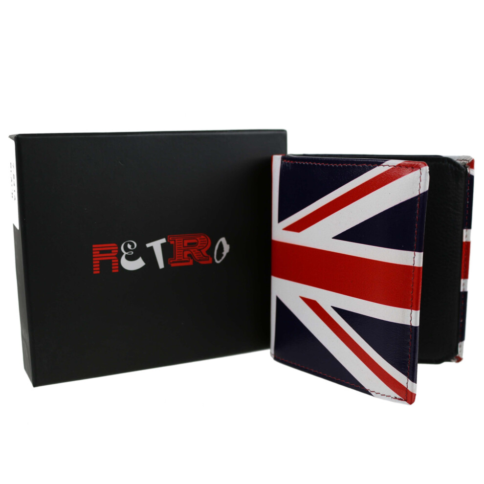 Mens Leather Wallet by Retro with Union Jack Golunski Gift Box RFID Protection