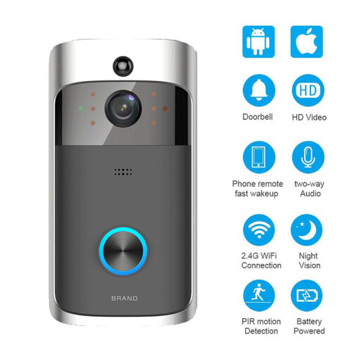Smart Wireless WiFi Doorbell IR Video Camera Intercom Record Home Security Bell(Black/Silver)