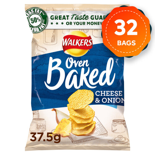 32 Bags of Walkers Baked Cheese & Onion Snack 37.5g