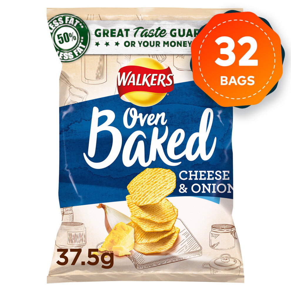 32 Bags Of Walkers Baked Cheese & Onion Snack 37.5g