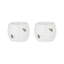 Set of 2 Sweet Bee Egg Cups Holder Hard Soft Boiled Eggs Ceramic Holders