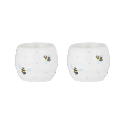 Set of 2 Sweet Bee Egg Cups Holder Hard Soft Boiled Eggs Ceramic Holders